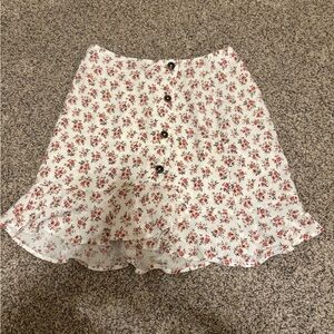 Hollister White and Red Floral Mini Skirt